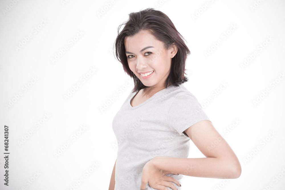 friendly smiling young woman portrait studio shot friendly smiling young woman portrait studio shot