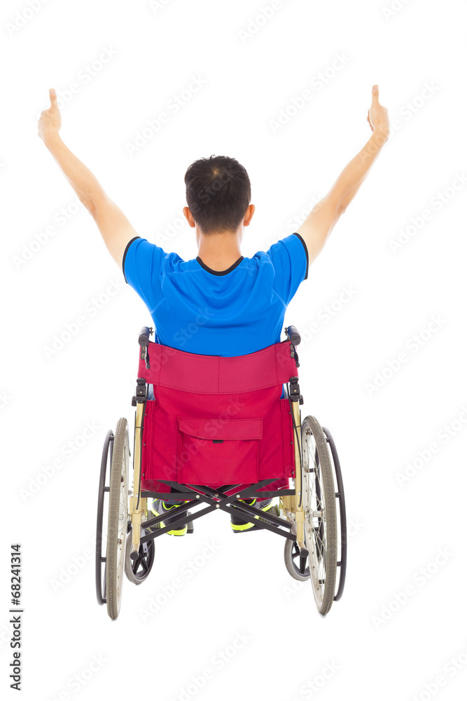 handicapped man sitting on a wheelchair and thumb up handicapped man sitting on a wheelchair and thumb up