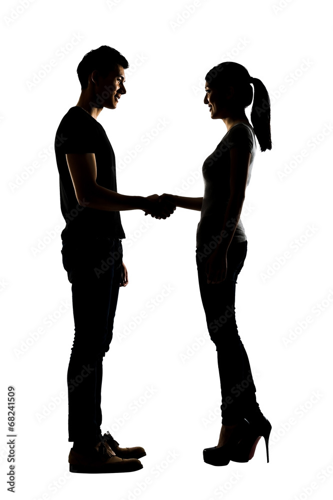 Asian couple shake hands
