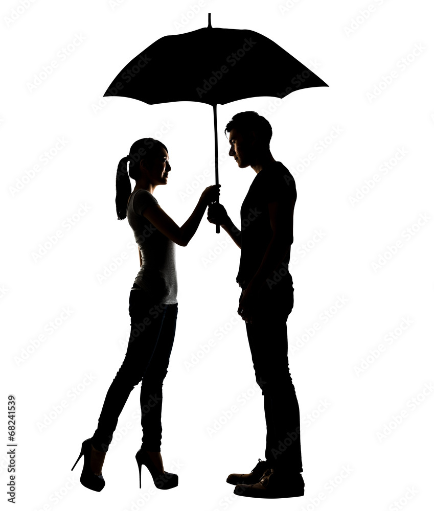 Silhouette of Asian couple holding umbrella Stock Photo | Adobe Stock