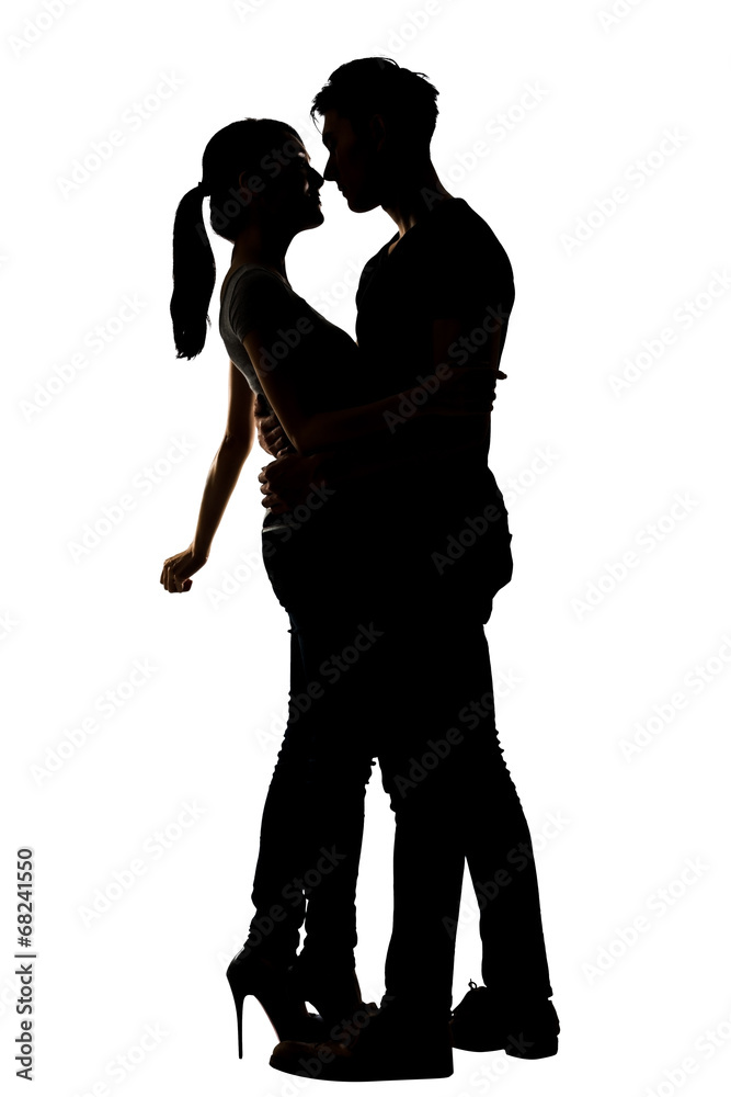 Silhouette of Asian couple hug