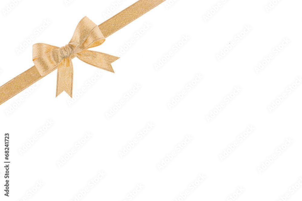 Golden ribbon with a bow on white background Golden ribbon with a bow on white background