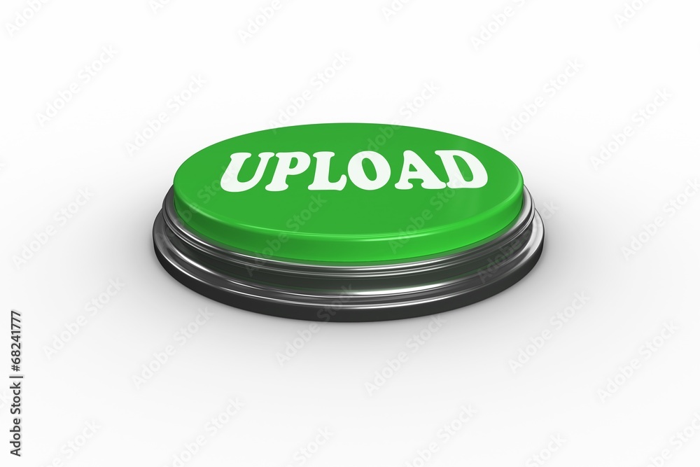 Upload on digitally generated green push button Upload on digitally generated green push button