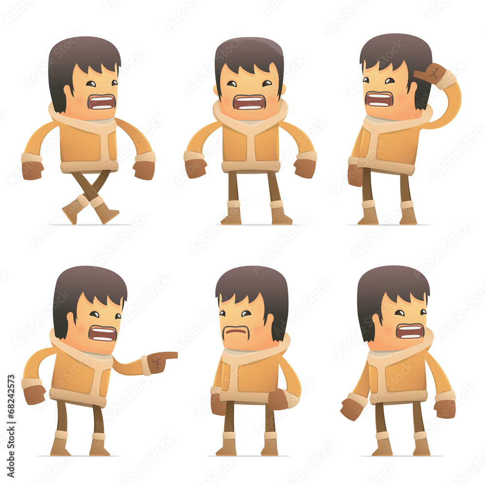 set of eskimo character in different poses set of eskimo character in different poses