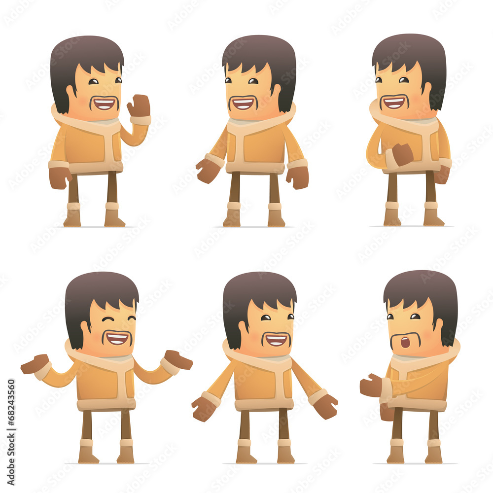 set of eskimo character in different poses set of eskimo character in different poses