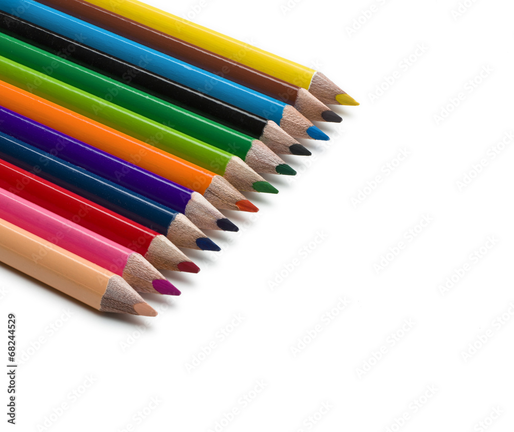 Fototapeta premium coloured pencils tilted on white