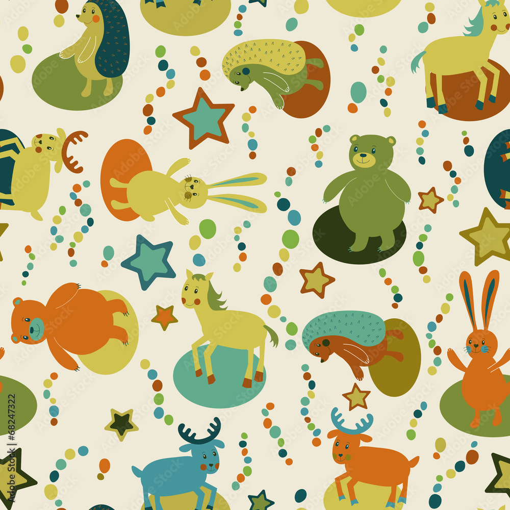Obraz premium Seamless pattern with cartoon forest animals