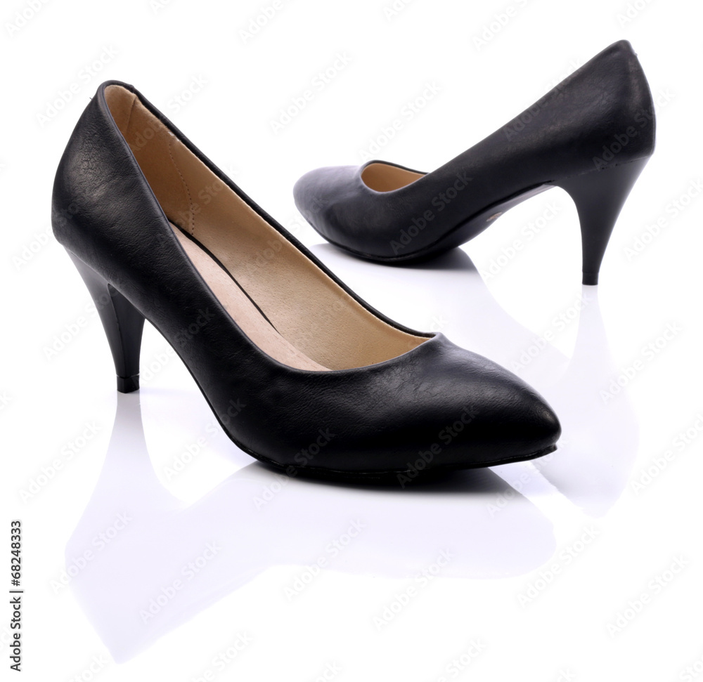 Womens black shoes high heels on white background Womens black shoes high heels on white background