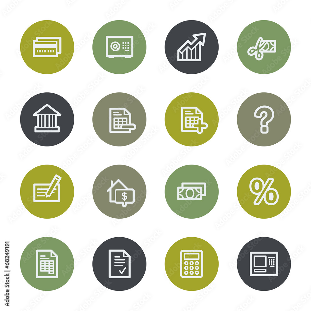 Banking web icons set, color buttons Banking web icons set, color buttons