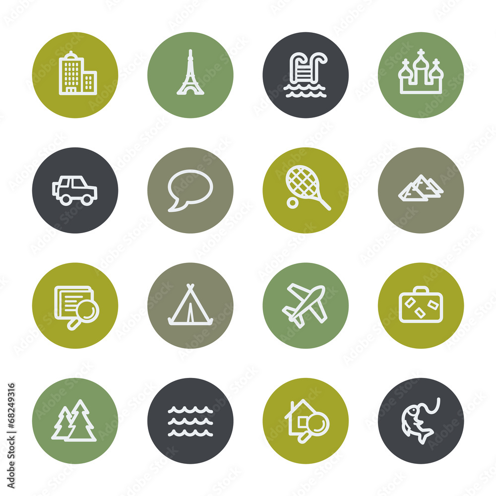 Fototapeta premium Travel web icons set, color buttons