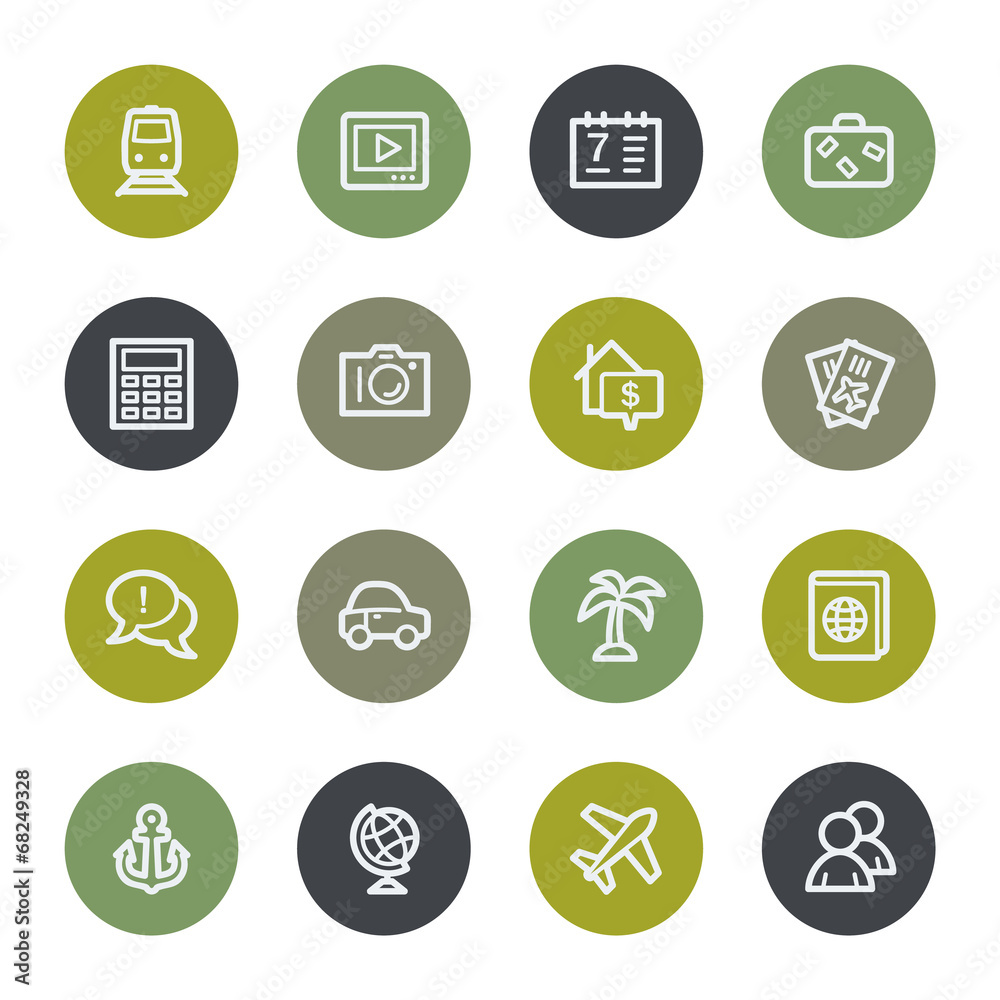Travel web icons set, color buttons Travel web icons set, color buttons