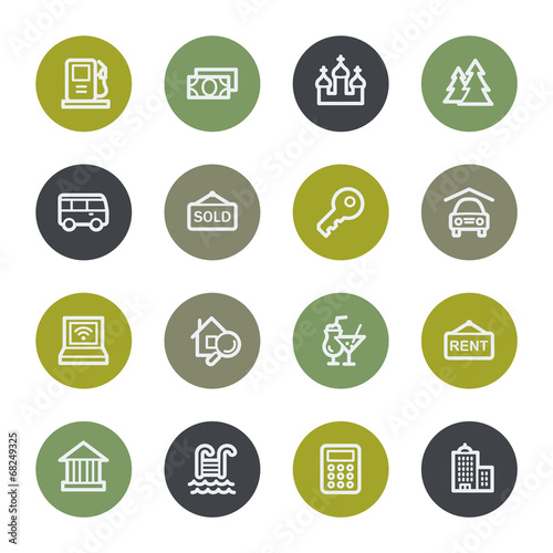 Travel web icons set, color buttons