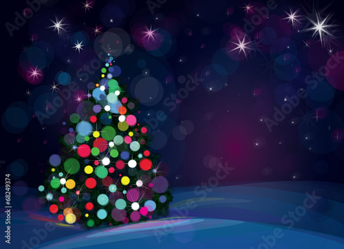 Vector Christmas tree on starry background.