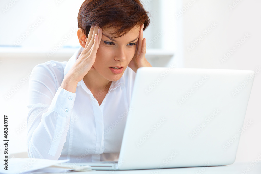 Business Woman with Laptop Working in Office Business Woman with Laptop Working in Office