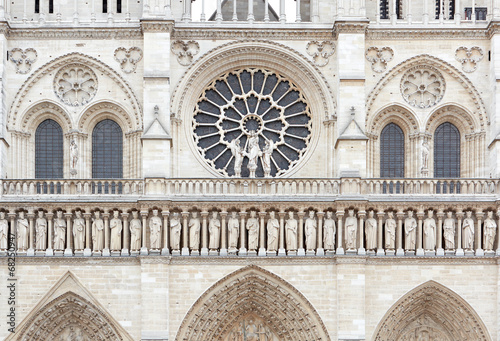 Notre Dame de Paris cathedral facade with statues