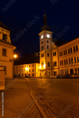 Loket main square, little town at night