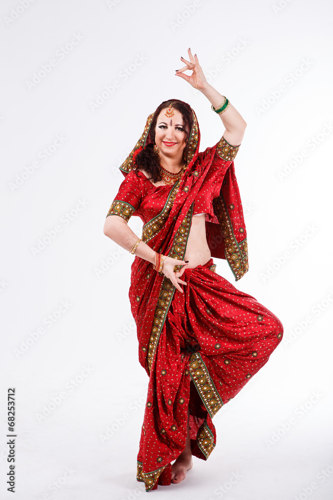 european girl in red indian saree