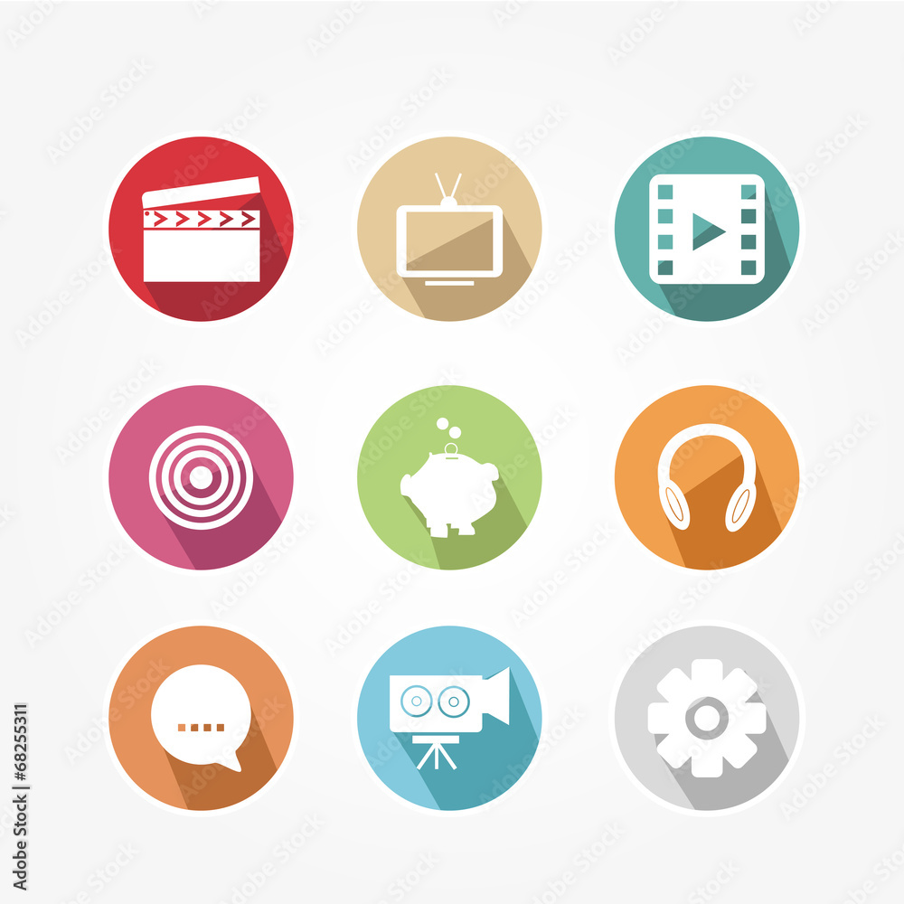Fototapeta premium Business icons set color, with shadow and pixel