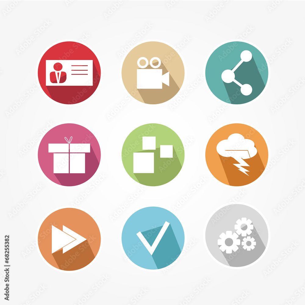 Business icons set color, with shadow and pixel Business icons set color, with shadow and pixel
