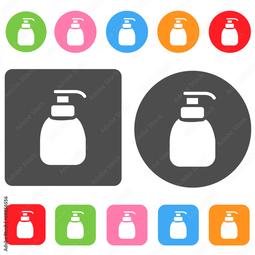 Hand soap icon. Bathroom symbol. Round and rectangle colourful 1 Hand soap icon. Bathroom symbol. Round and rectangle colourful 1