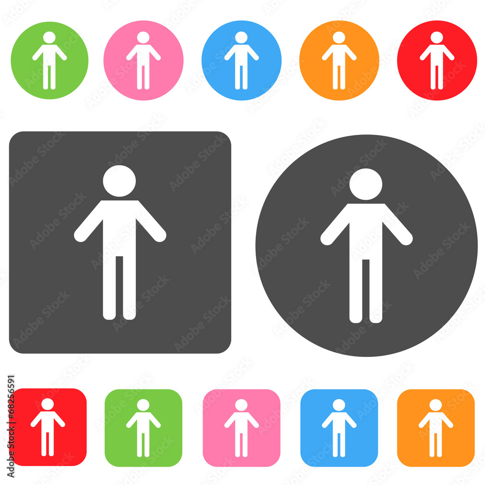 Men toilet icon. Bathroom symbol. Round and rectangle colourful Men toilet icon. Bathroom symbol. Round and rectangle colourful