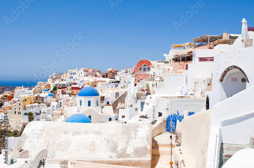 View of Oia with typical houses on the island of Santorini.