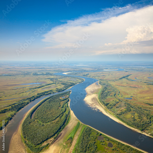 Top view of plain river