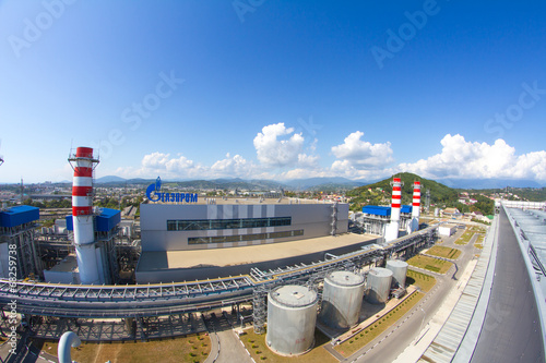 Gazprom company logo on the thermal power plant. photo