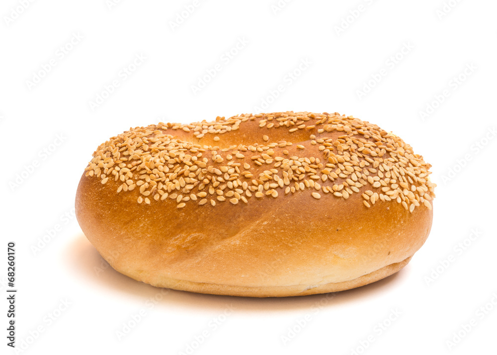 Sesame seed bagel isolated on a white background