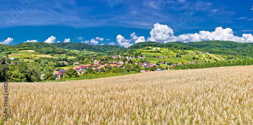 Idyllic agricultural landscape of Kalnik mountain photo