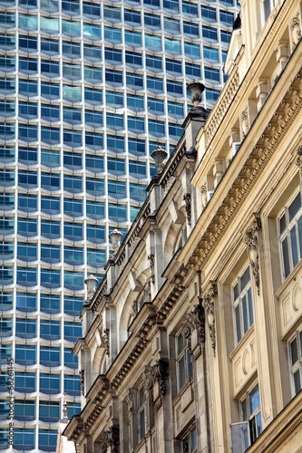 Modern architecture contrasted with vintage buildings