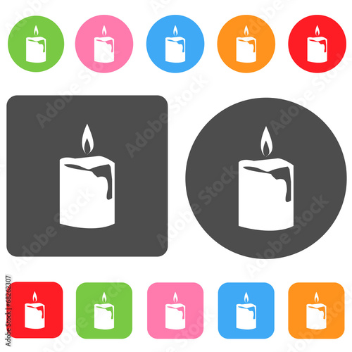 Candle icon. Christmas symbol. Round and rectangle colorful 12 b