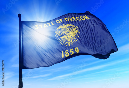 Oregon (USA) flag waving on the wind photo