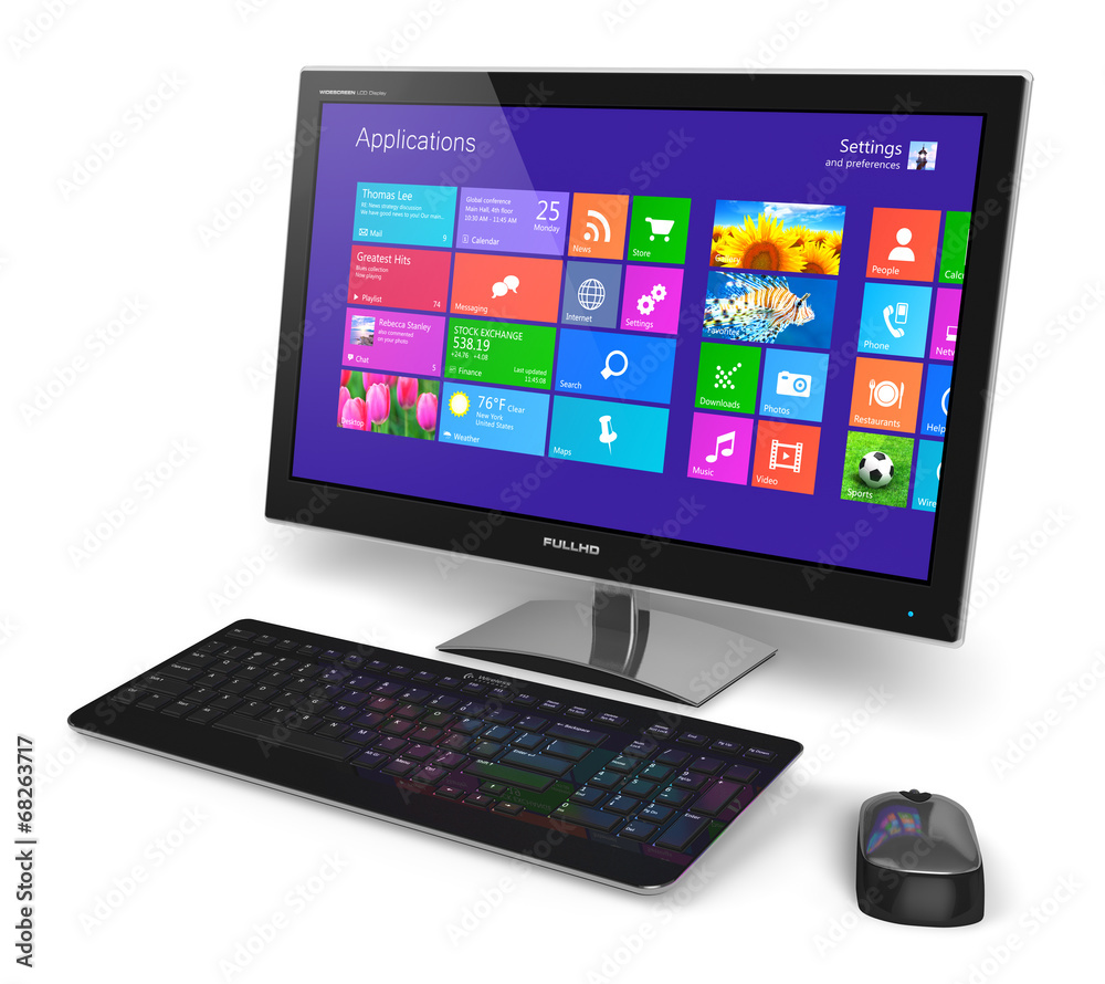 Desktop computer with touchscreen interface - obrazy, fototapety, plakaty 