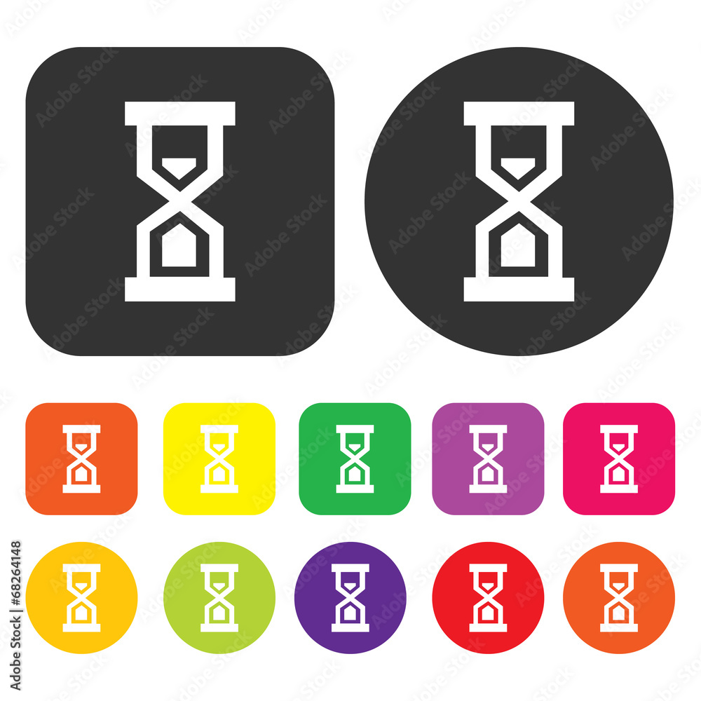 Sandglass icon. Clock and time symbol. Round and rectangle color Sandglass icon. Clock and time symbol. Round and rectangle color