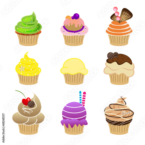 set of cupcake vector symbol on white background