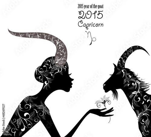 2015 year of the beautiful goat and Zodiac sign capricorn. fashi