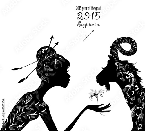 2015 year of the beautiful goat and Zodiac sign sagittarius. fas