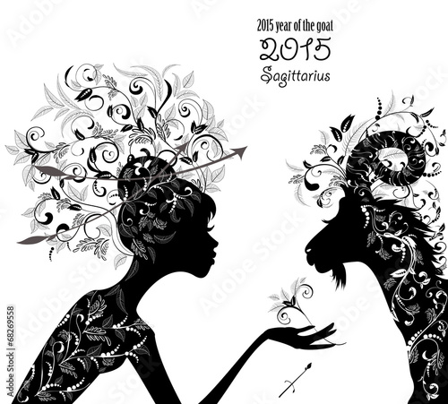 2015 year of the beautiful goat and Zodiac sign sagittarius. fas