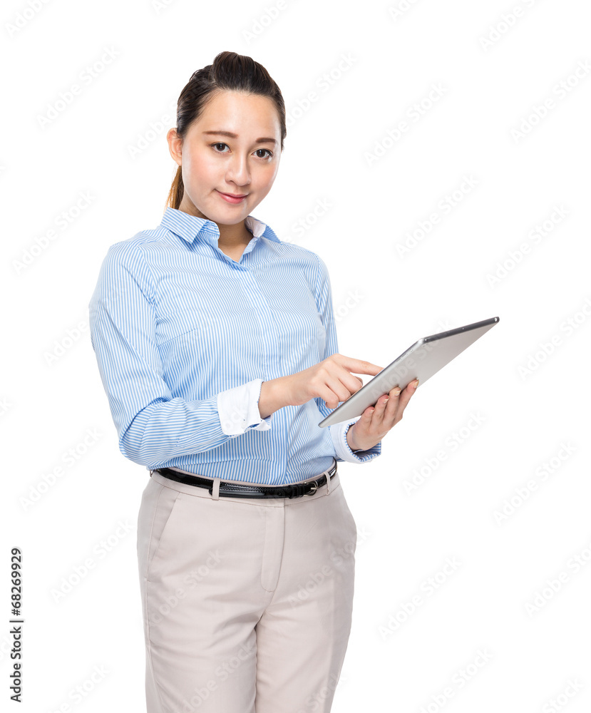 Mixed race businesswoman use digital tablet Mixed race businesswoman use digital tablet