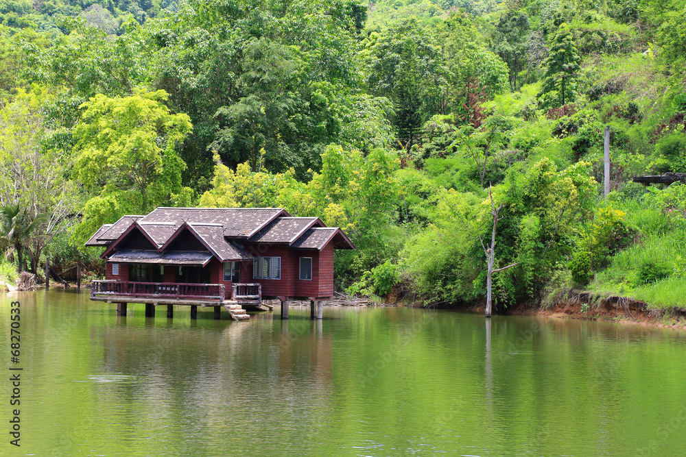 The old houses floating on the lake in Thailand