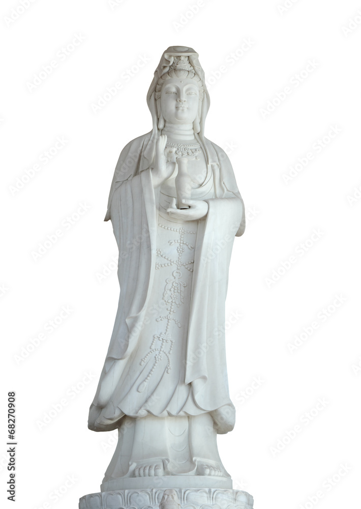 White jade statue of chineses female god isolated clipping path.