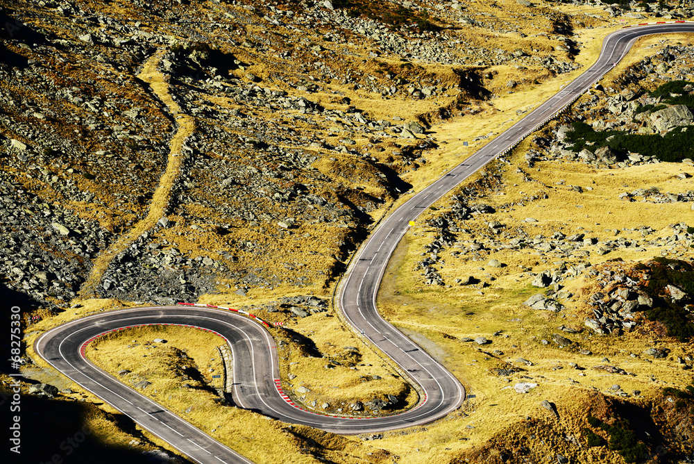 Winding road in Fagaras Mountains, Romania