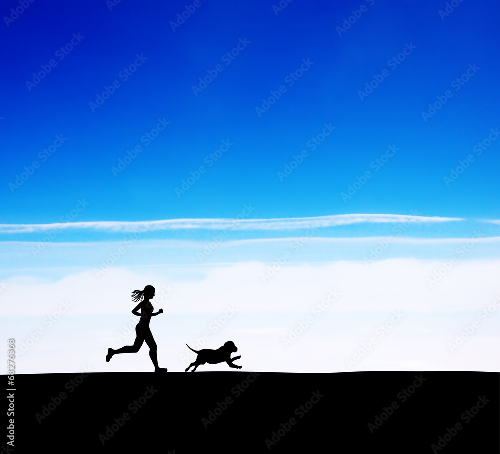 running women and dog.