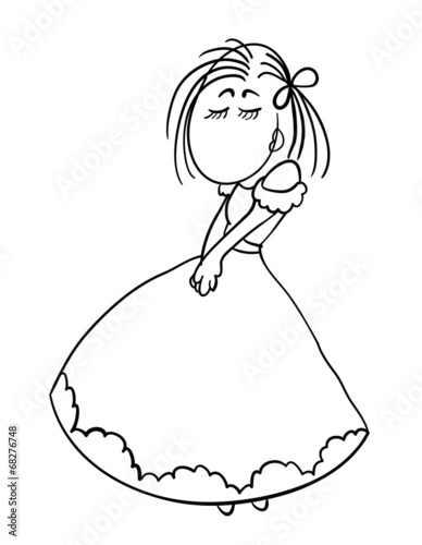 shy cartoon girl in a dress, vector