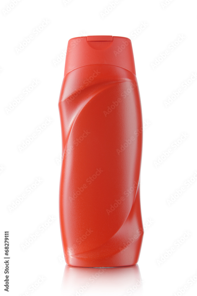 Red plastic shampoo container