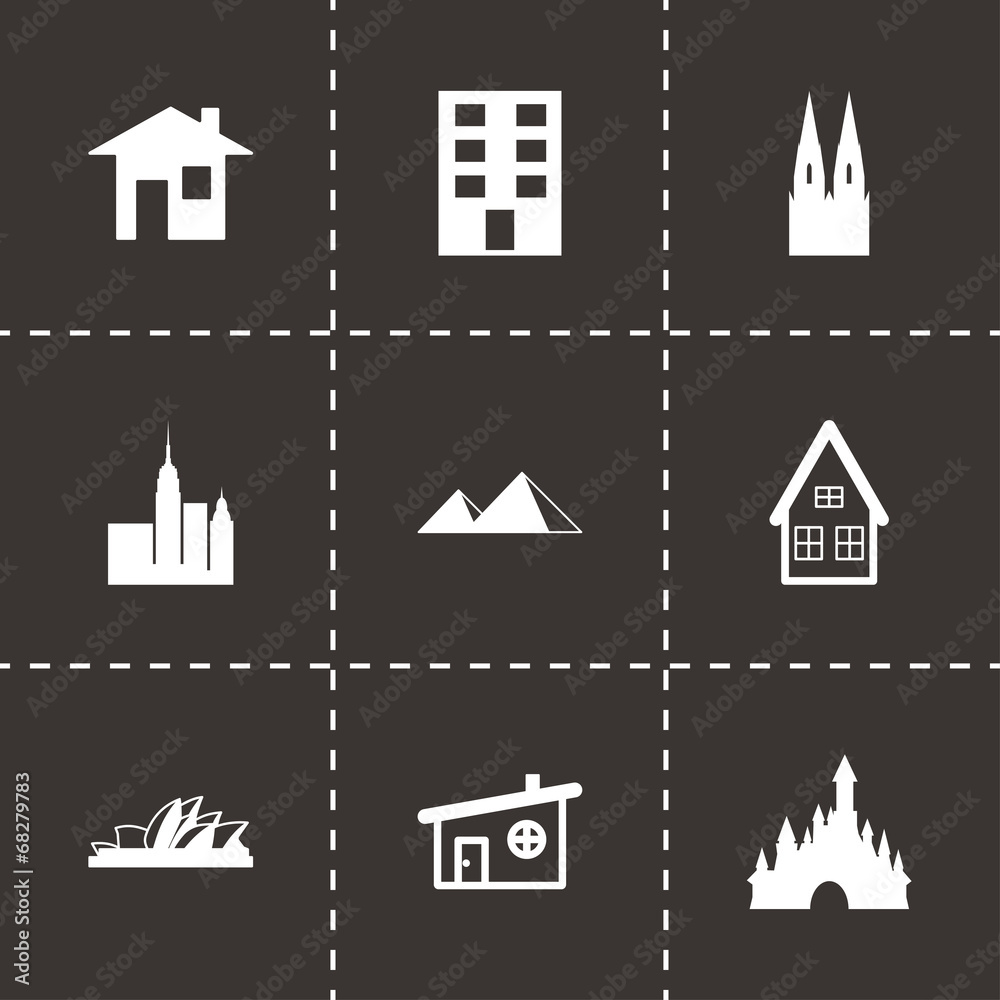 Vector black buildings icons set Vector black buildings icons set