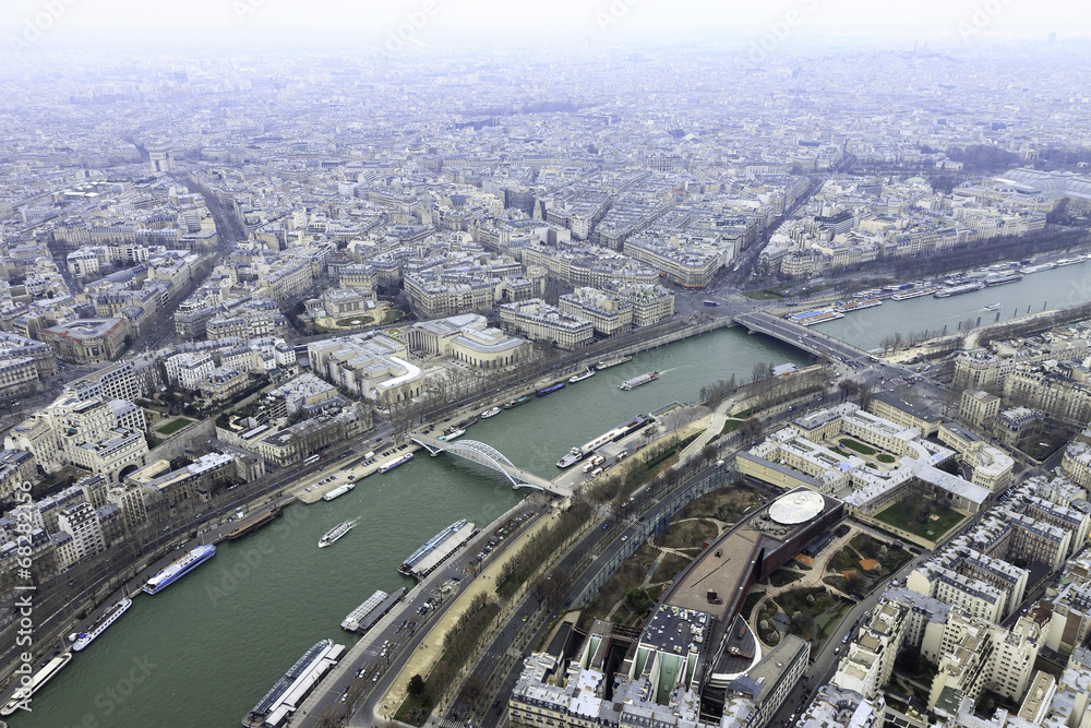 Panorama of river Seine with bridges in Paris from Eiffel tower