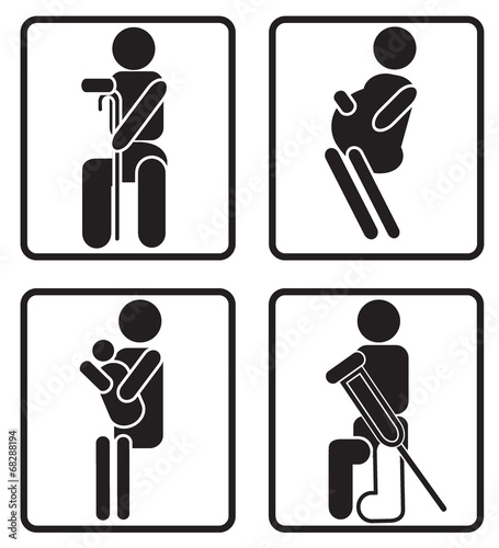 Priority seats, sign, black