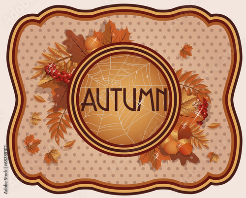 Vintage seasonal autumn card, vector illustration